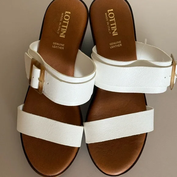 White Leather Wedge Sandals - Picture 4 of 4